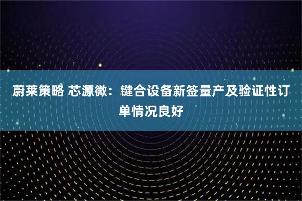 蔚莱策略 芯源微：键合设备新签量产及验证性订单情况良好